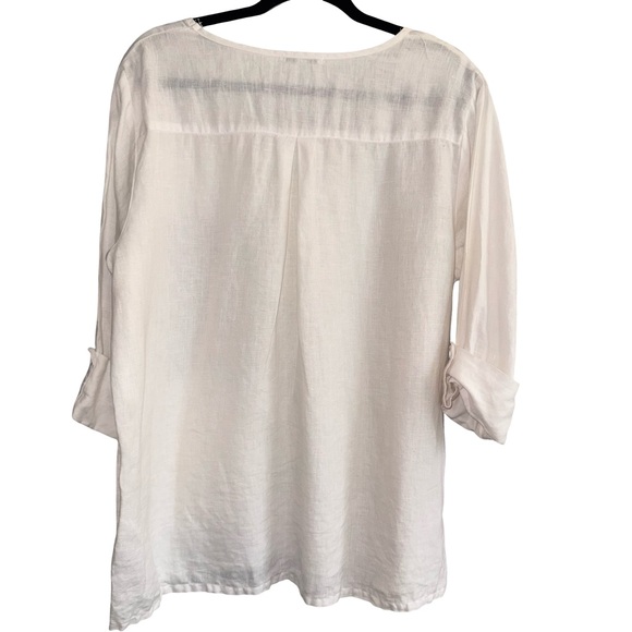 Russ Berens White Linen Tunic Top L Minimalist Coastal Grandma Boho Beach Blouse - Picture 3 of 7